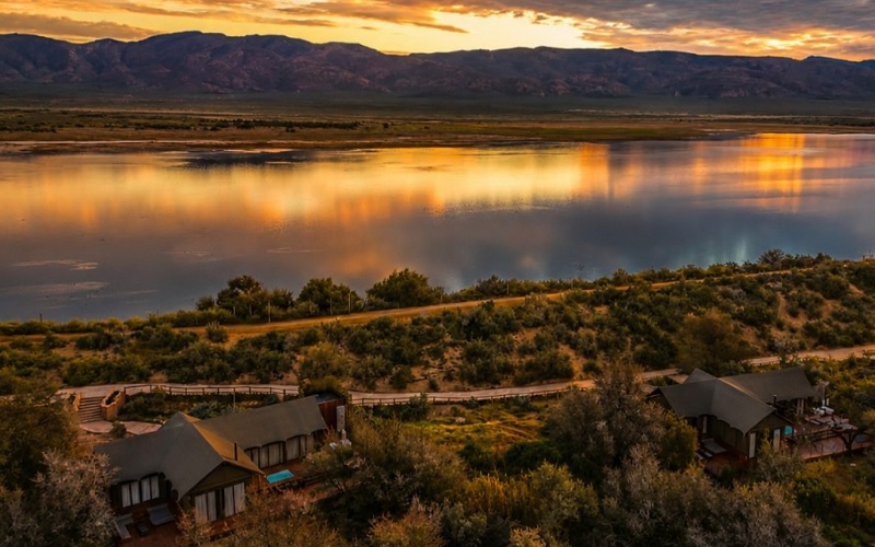 kuganha luxury tented camp aerial view sunset